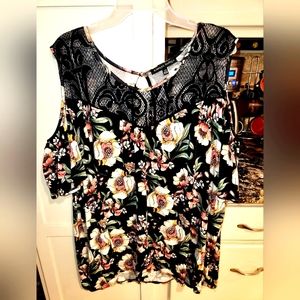 Always Indigo 3x Floral Cold Shoulder Shirt